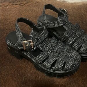 Black Woven Women's Sandals